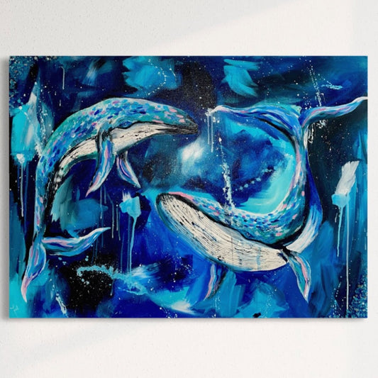 "Enchanted Whales" Textured Acrylic On Canvas 30x40in