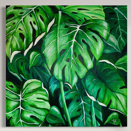 "Monstera Leaves" Acrylic On Canvas 36x36in